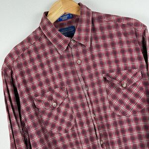 Pendleton Tracker Shirt Mens Large Red Plaid Long Sleeve Cotton Flannel READ